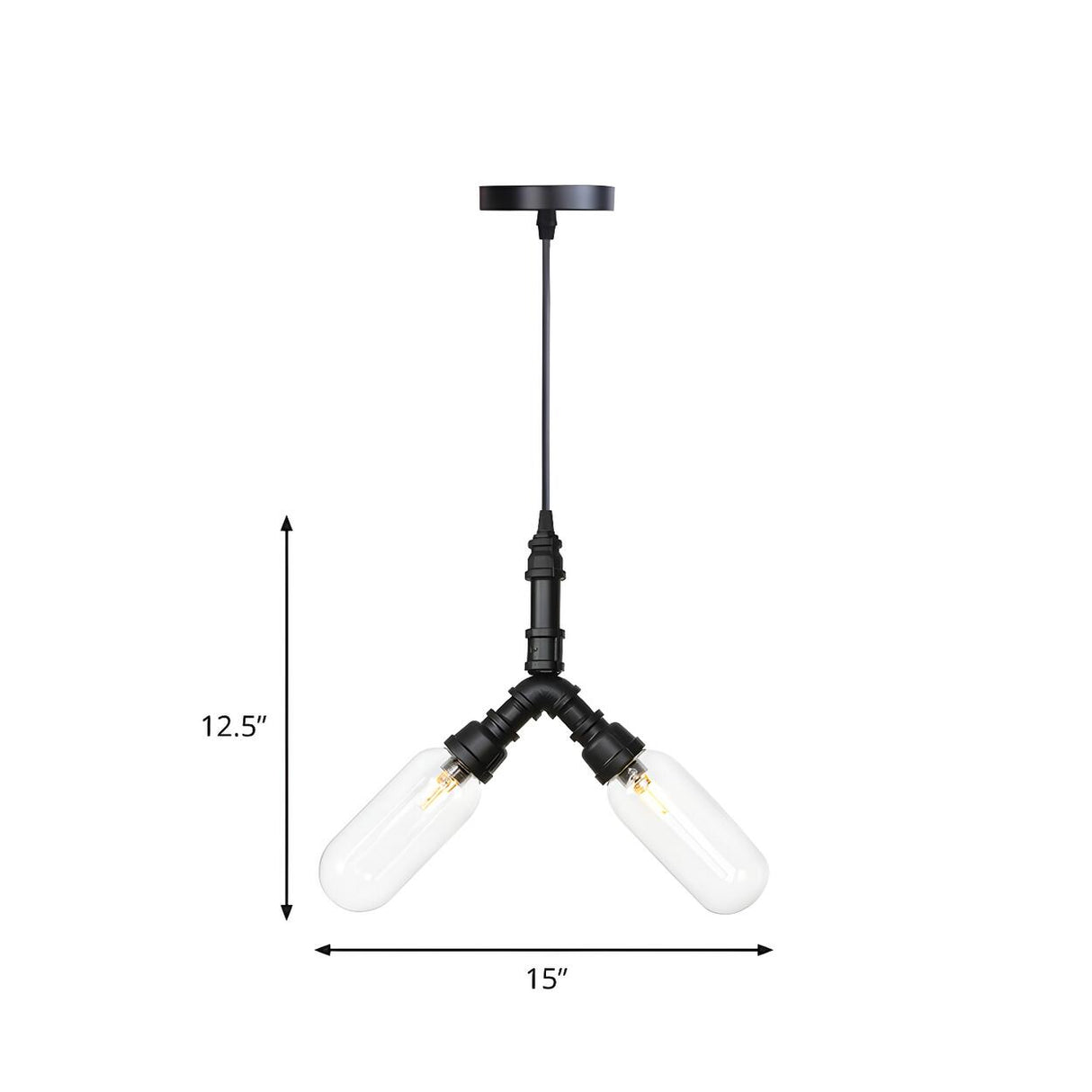 Industrial Black Water Pipe Glass Cylinder Bulb Chandelier Image - 5