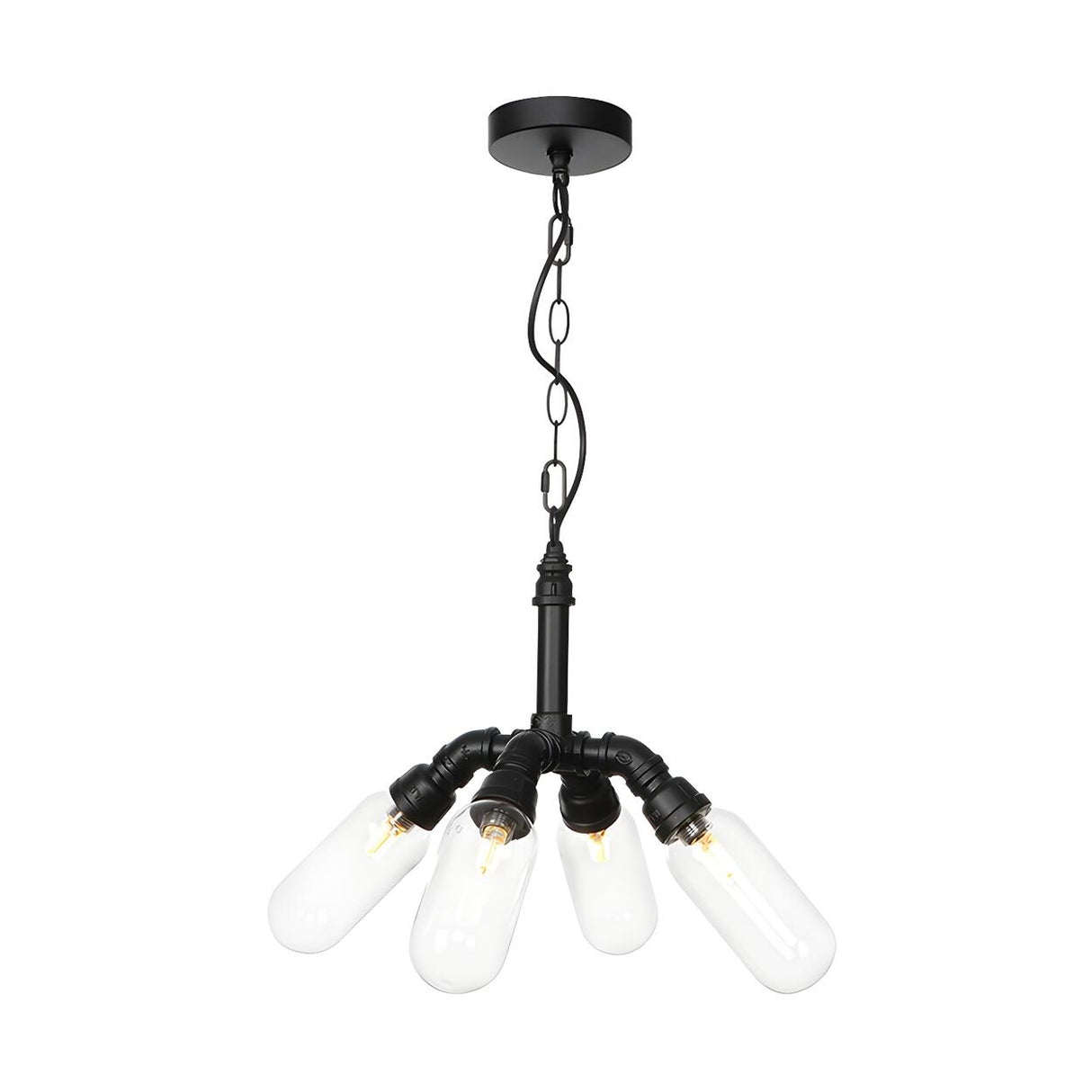 Industrial Black Water Pipe Glass Cylinder Bulb Chandelier Image - 6