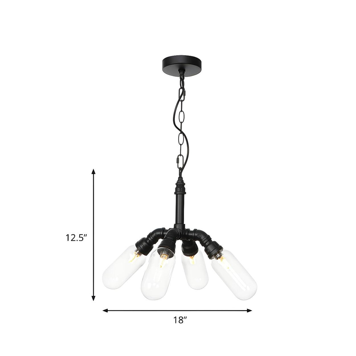 Industrial Black Water Pipe Glass Cylinder Bulb Chandelier Image - 8