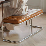 Industrial Brown Faux Leather Cushioned Entryway Bench Image - 11