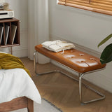 Industrial Brown Faux Leather Cushioned Entryway Bench Image - 4