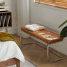 Industrial Brown Faux Leather Cushioned Entryway Bench Image - 4