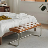 Industrial Brown Faux Leather Cushioned Entryway Bench Image - 5