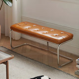 Industrial Brown Faux Leather Cushioned Entryway Bench Image - 6