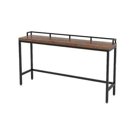 Industrial Brown Rectangular Metal Wood Bar Table With Footrest Image - 2