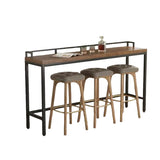 Industrial Brown Rectangular Metal Wood Bar Table With Footrest Image - 3