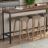 Industrial Brown Rectangular Metal Wood Bar Table With Footrest Image - 5