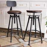 Industrial Brown Swivel Adjustable Round Bar Stool with Back Image - 1