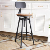 Industrial Brown Swivel Adjustable Round Bar Stool with Back Image - 2