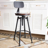 Industrial Brown Swivel Adjustable Round Bar Stool with Back Image - 3