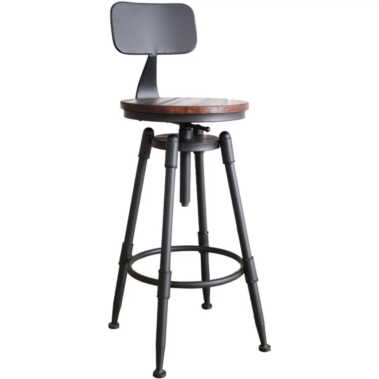 Industrial Brown Swivel Adjustable Round Bar Stool with Back Image - 4