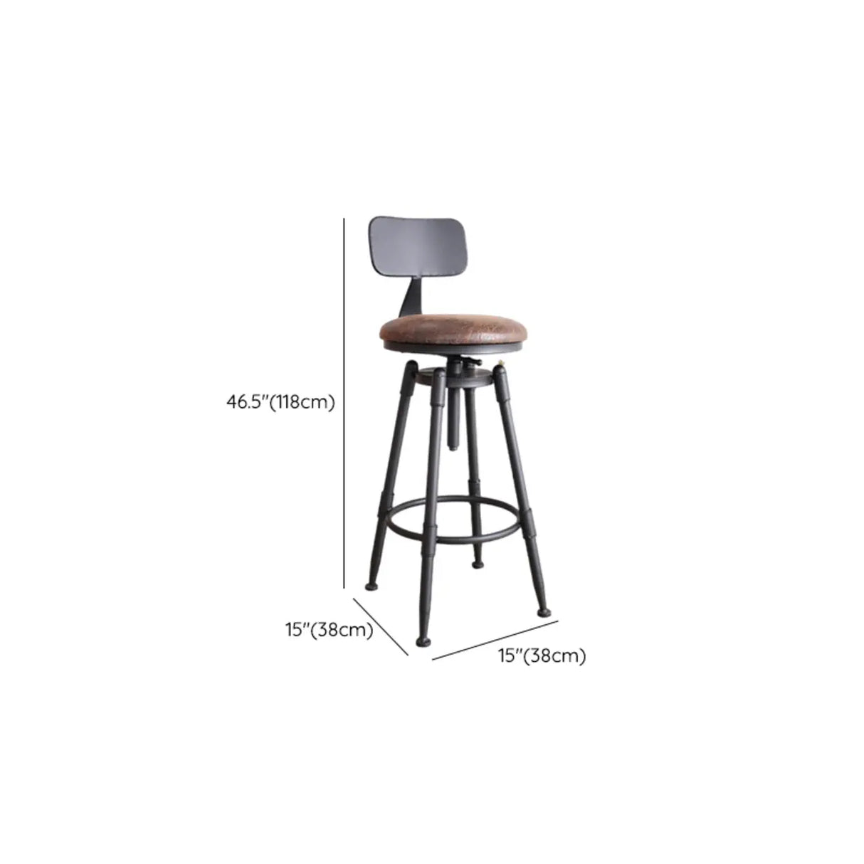 Industrial Brown Swivel Adjustable Round Bar Stool with Back 