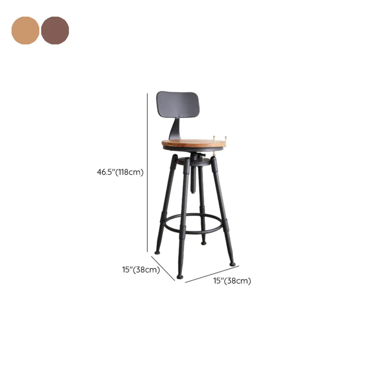 Industrial Brown Swivel Adjustable Round Bar Stool with Back Image - 7