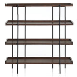 Industrial Brown Wood and Metal Vertical Tiered Bookshelf Image - 2