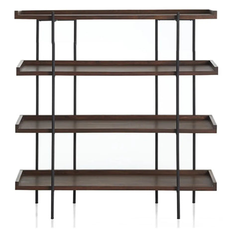 Industrial Brown Wood and Metal Vertical Tiered Bookshelf Image - 2