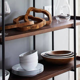 Industrial Brown Wood and Metal Vertical Tiered Bookshelf Image - 3