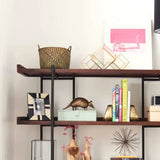 Industrial Brown Wood and Metal Vertical Tiered Bookshelf Image - 6
