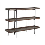 Industrial Brown Wood and Metal Vertical Tiered Bookshelf Image - 7