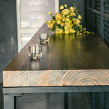 Industrial Wood Bar Table Set Gold Wire Back Cushion Stool Image - 4