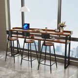 Industrial Brown Wood Storage Shelf Bar Table With Footrest Image - 3