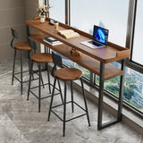 Industrial Brown Wood Storage Shelf Bar Table With Footrest Image - 4