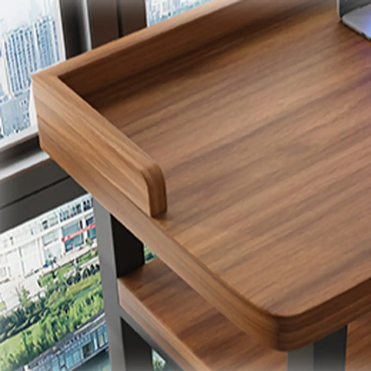 Industrial Brown Wood Storage Shelf Bar Table With Footrest Image - 5