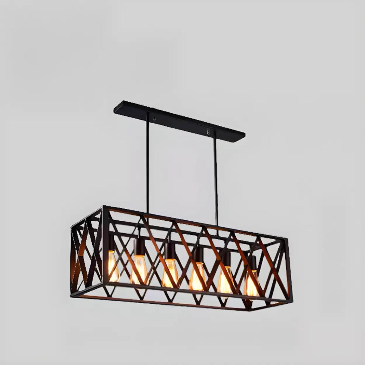 Industrial Cage Rectangular Island Ceiling Light Image - 16