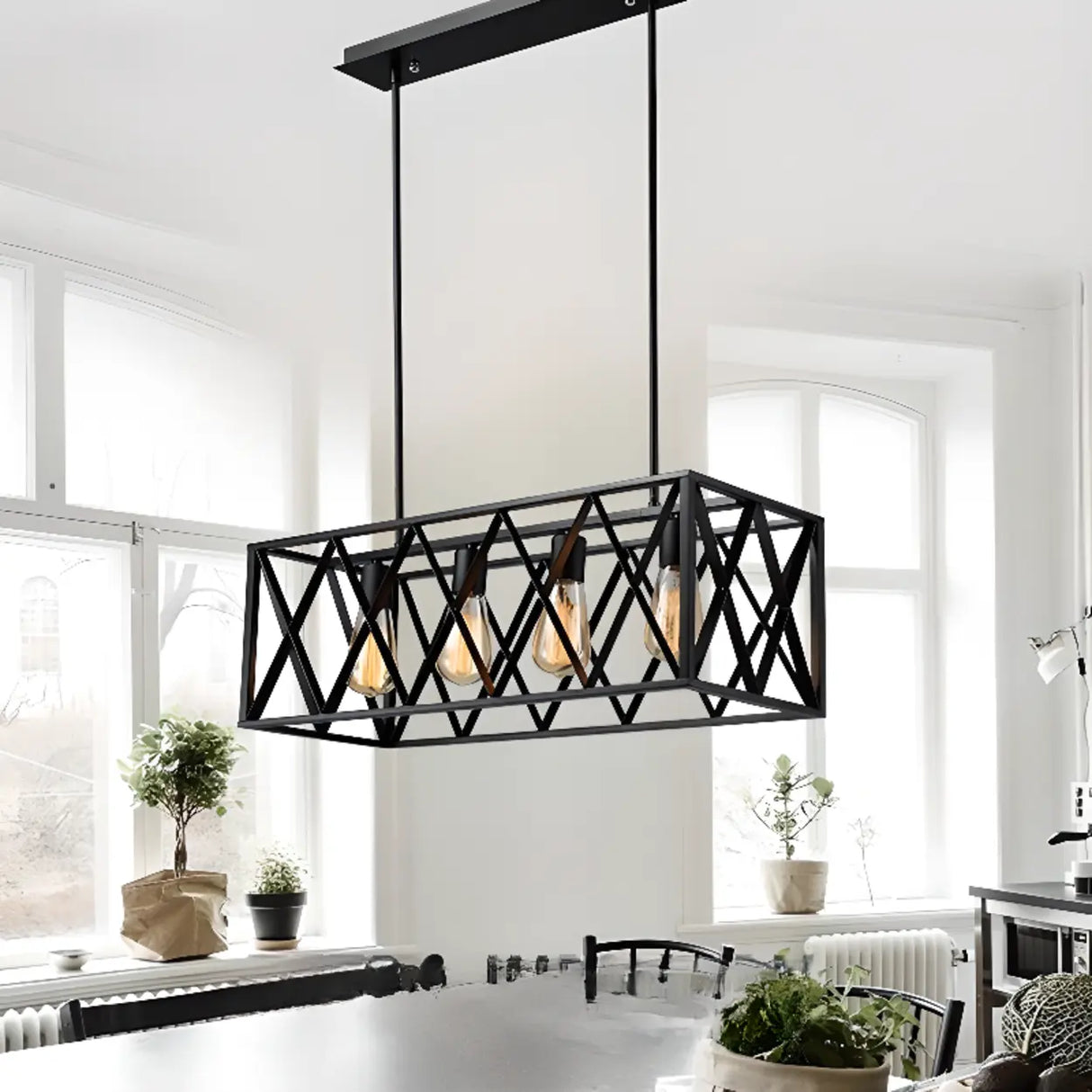 Industrial Cage Rectangular Island Ceiling Light Image - 5