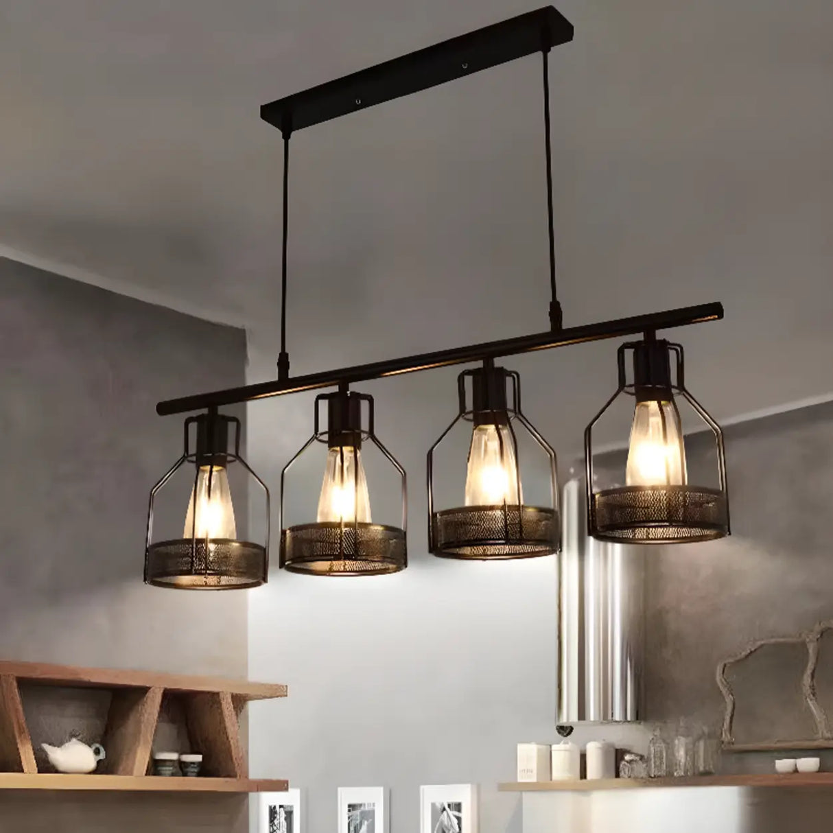 Industrial Cage Rectangular Island Ceiling Light Image - 6