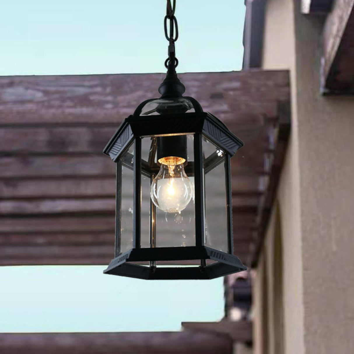 Industrial Chain Cage Outdoor Black Lantern Pendant Light Image - 14