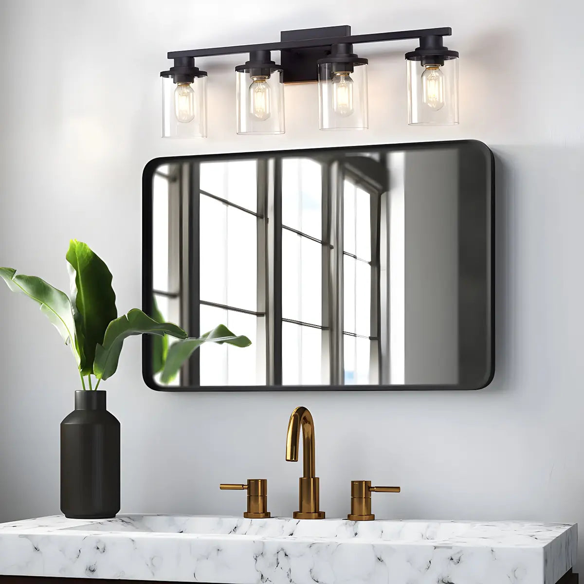Industrial Clear Glass 3-Light Matte Black Vanity Light Image - 13