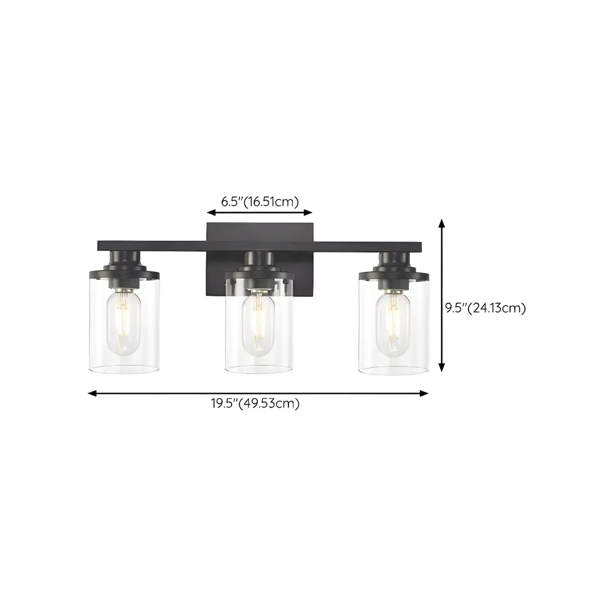 Industrial Clear Glass 3-Light Matte Black Vanity Light Image - 20