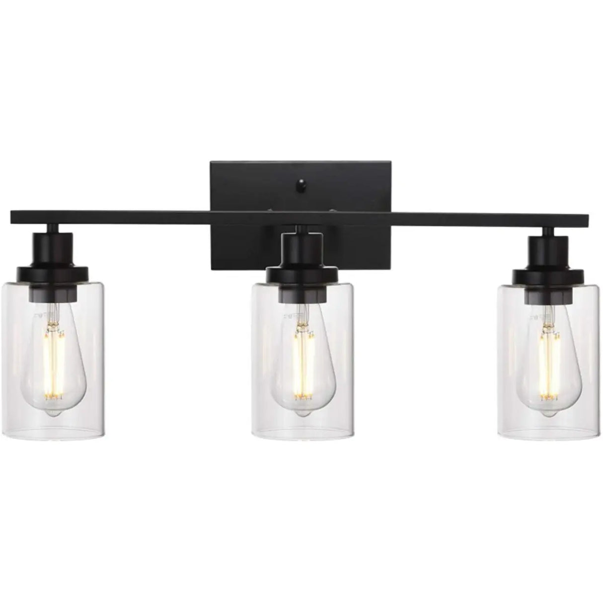 Industrial Clear Glass Black Cylinder Vanity Light Image - 13