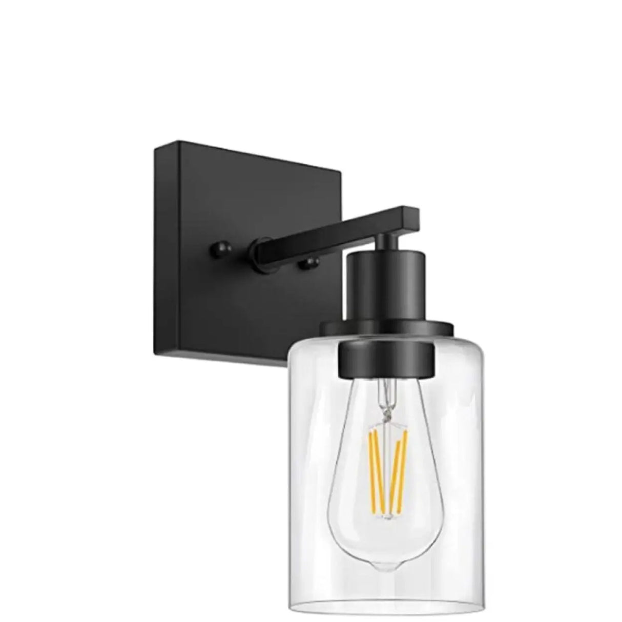 Industrial Clear Glass Black Cylinder Vanity Light Image - 7