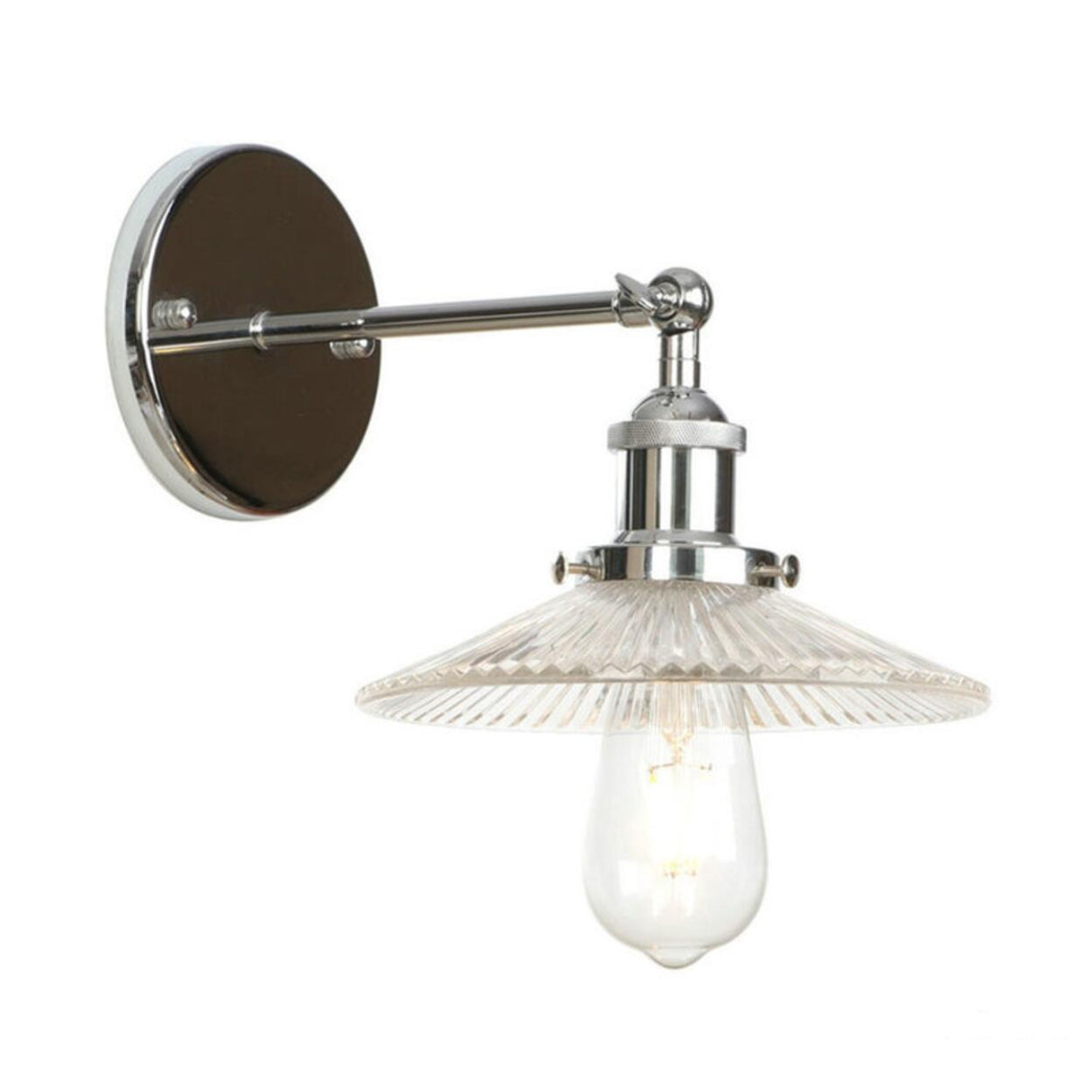 Industrial Clear Glass Shade Chrome Cone Wall Sconce Image - 11