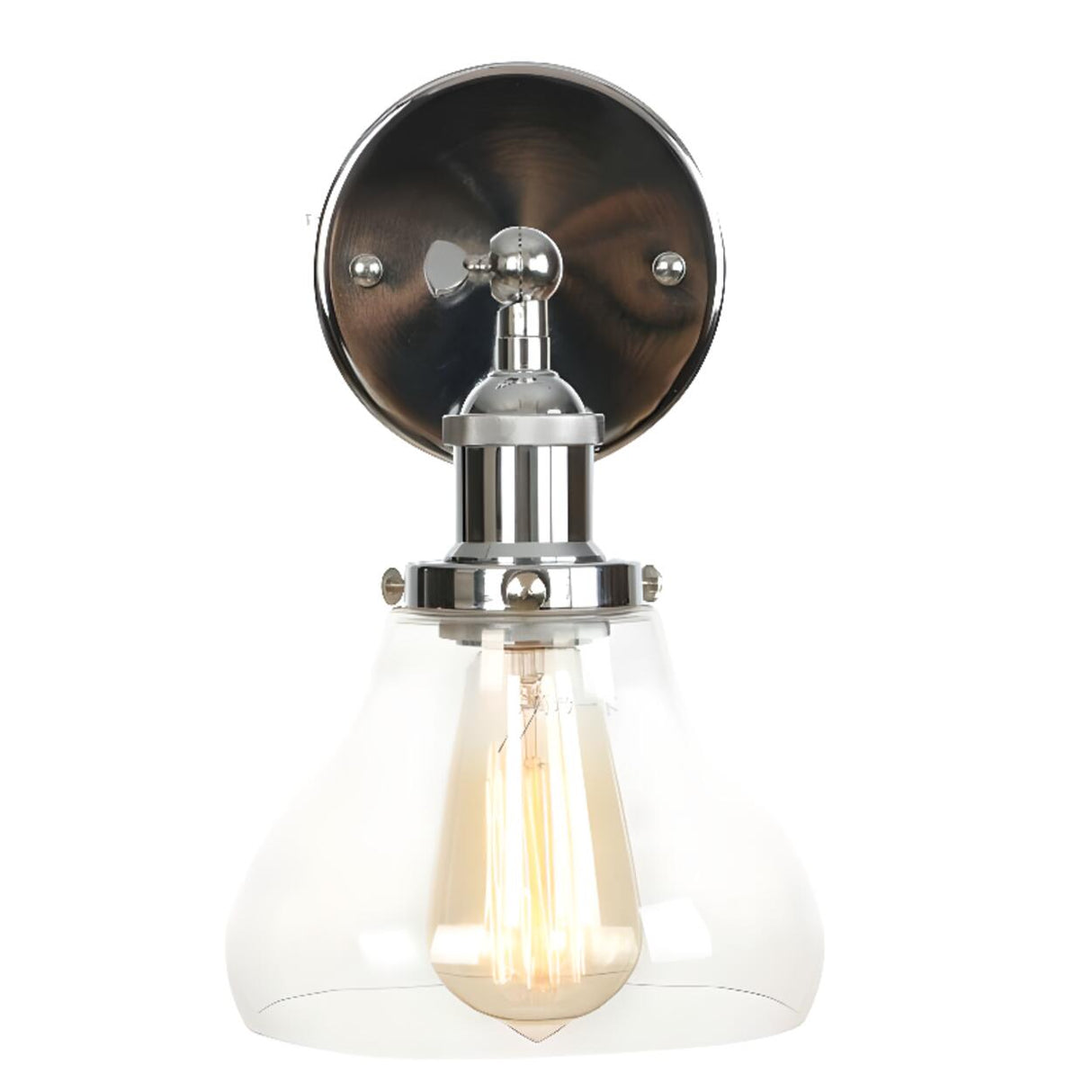 Industrial Clear Glass Shade Chrome Cone Wall Sconce Image - 12