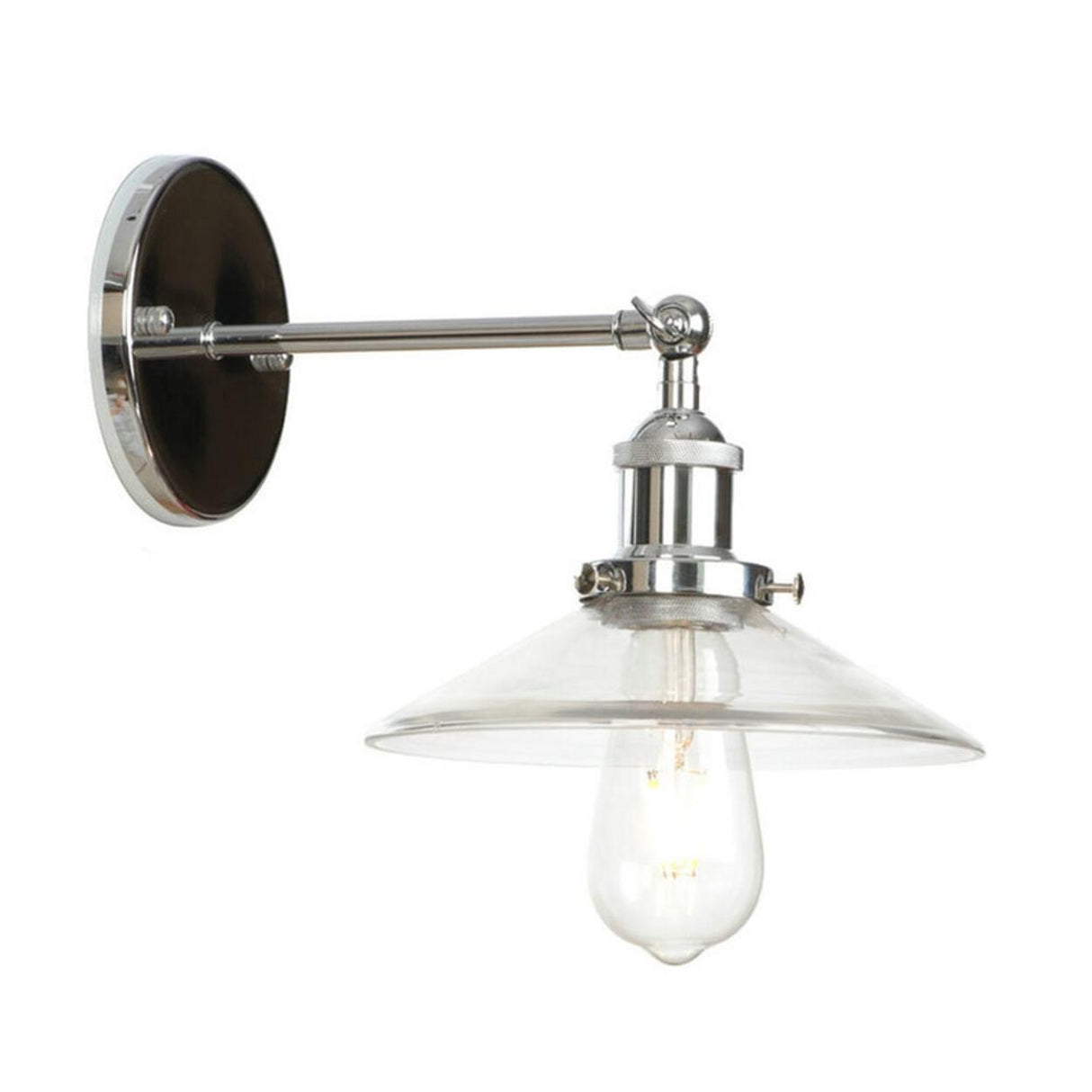 Industrial Clear Glass Shade Chrome Cone Wall Sconce Image - 13
