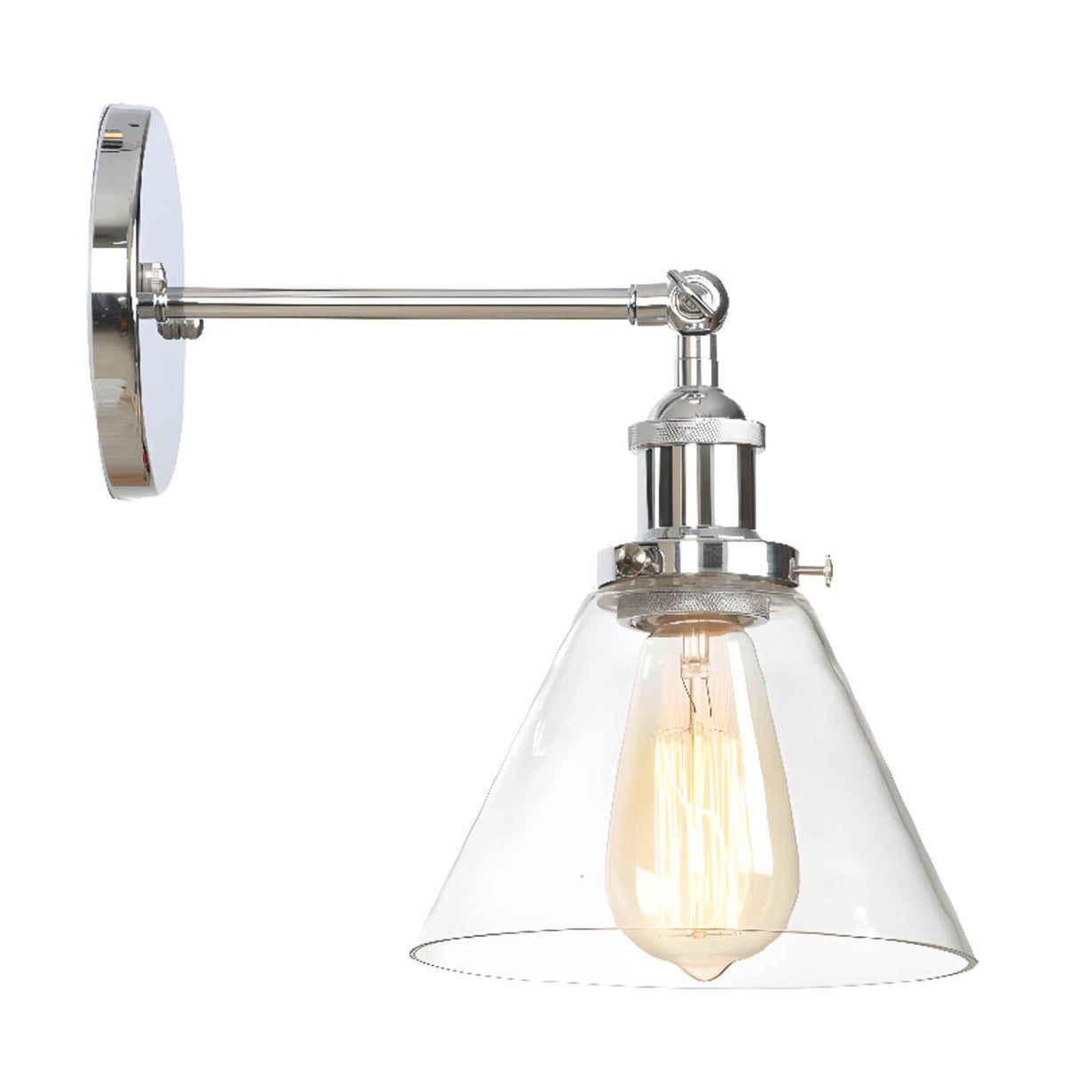 Industrial Clear Glass Shade Chrome Cone Wall Sconce Image - 14