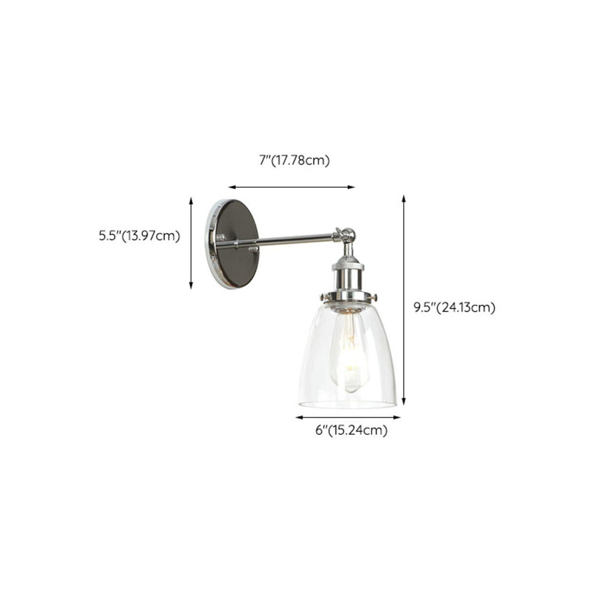 Industrial Clear Glass Shade Chrome Cone Wall Sconce 