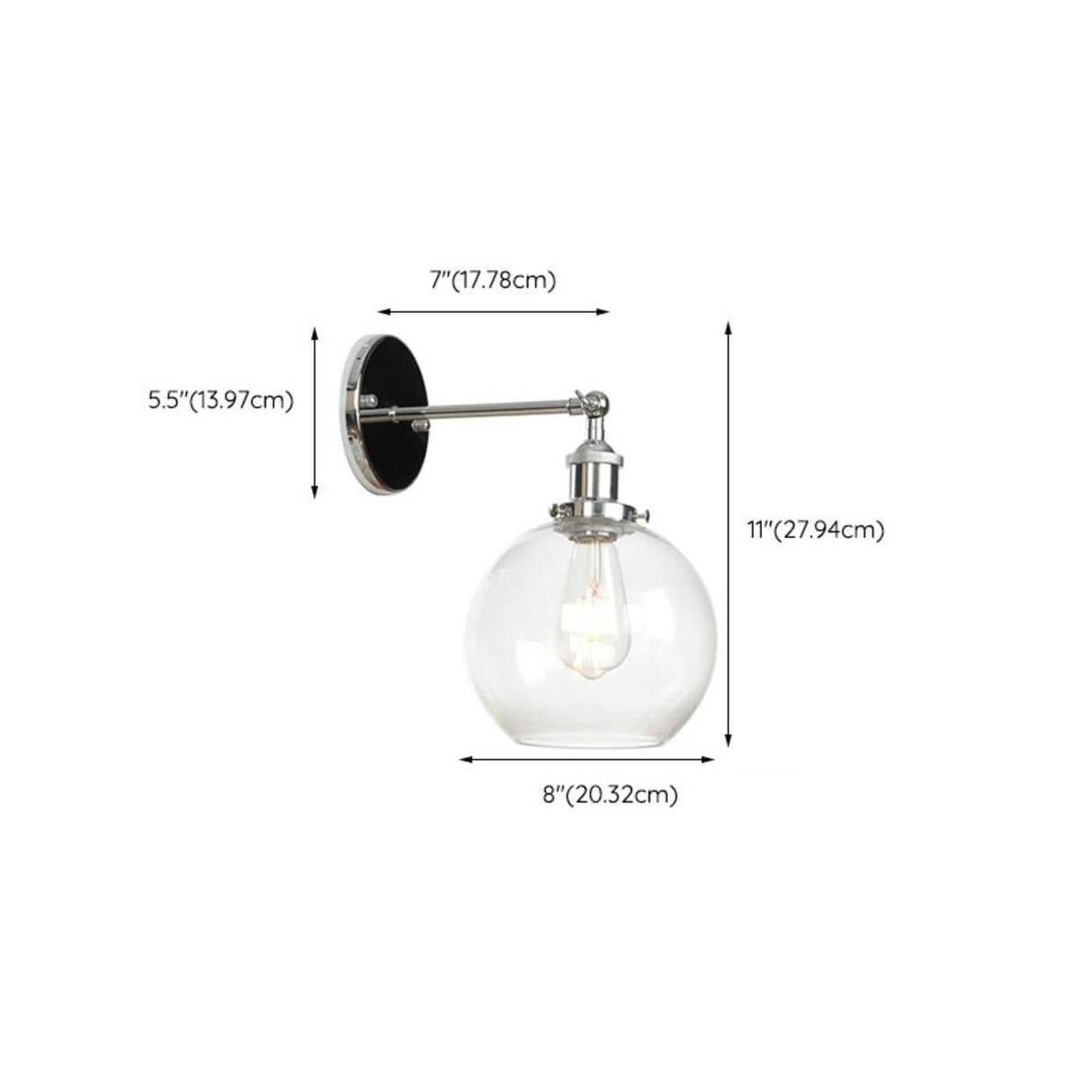 Industrial Clear Glass Shade Chrome Cone Wall Sconce Image - 24