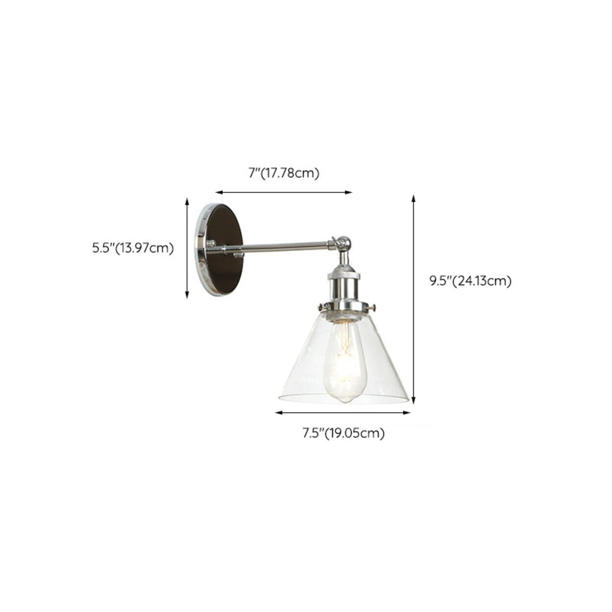 Industrial Clear Glass Shade Chrome Cone Wall Sconce Image - 25