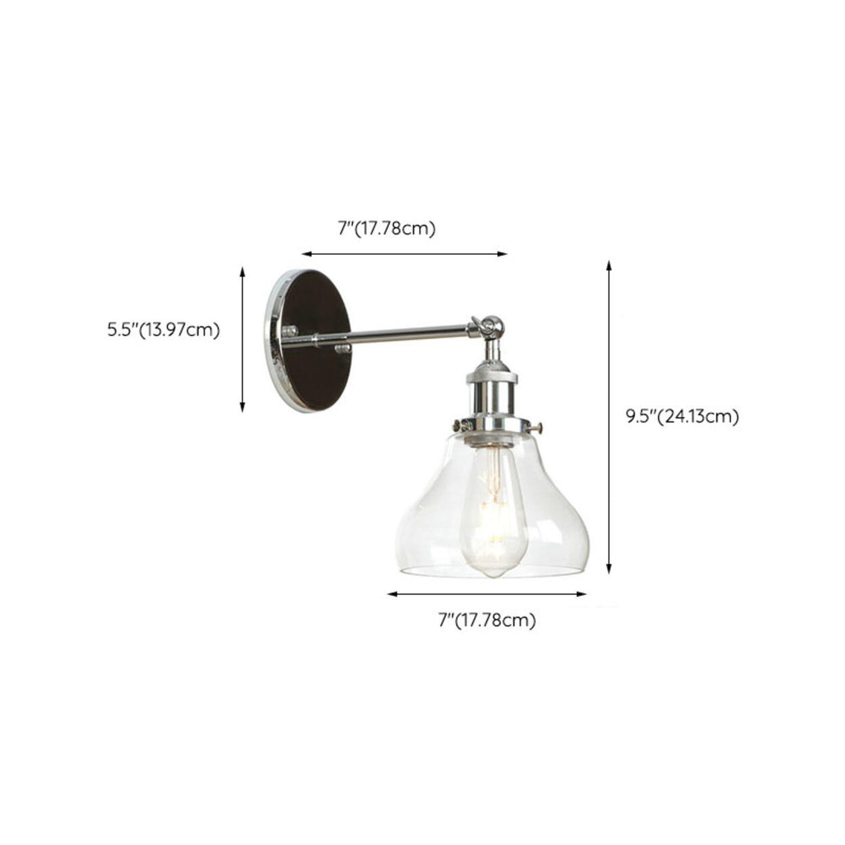 Industrial Clear Glass Shade Chrome Cone Wall Sconce Image - 26