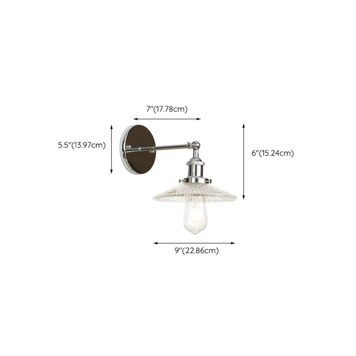 Industrial Clear Glass Shade Chrome Cone Wall Sconce Image - 28