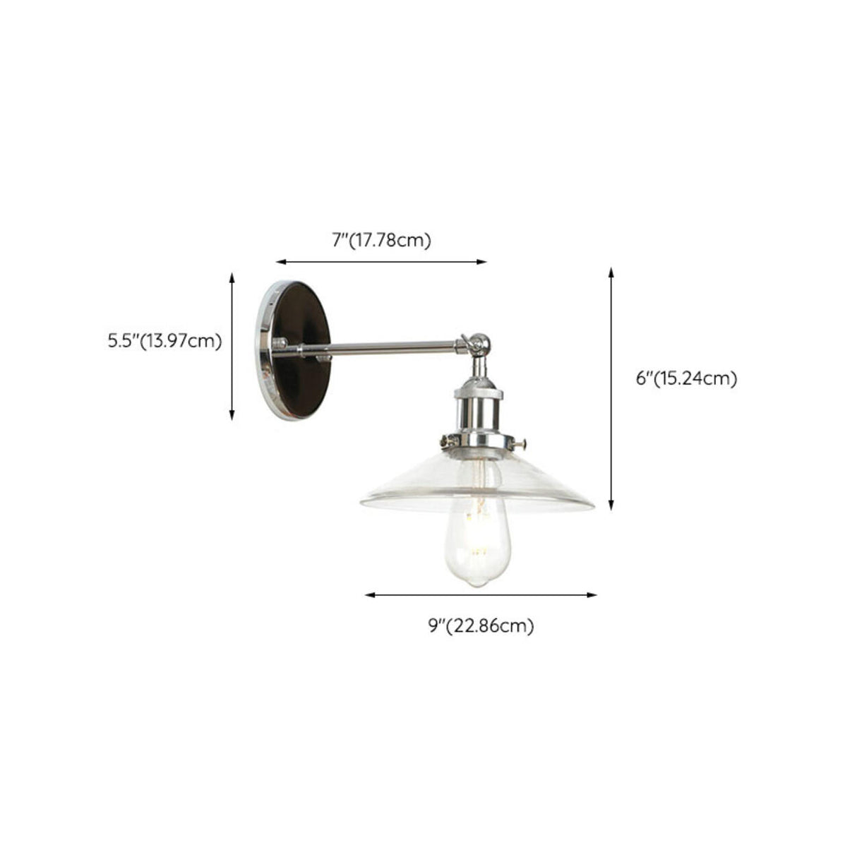 Industrial Clear Glass Shade Chrome Cone Wall Sconce Image - 29