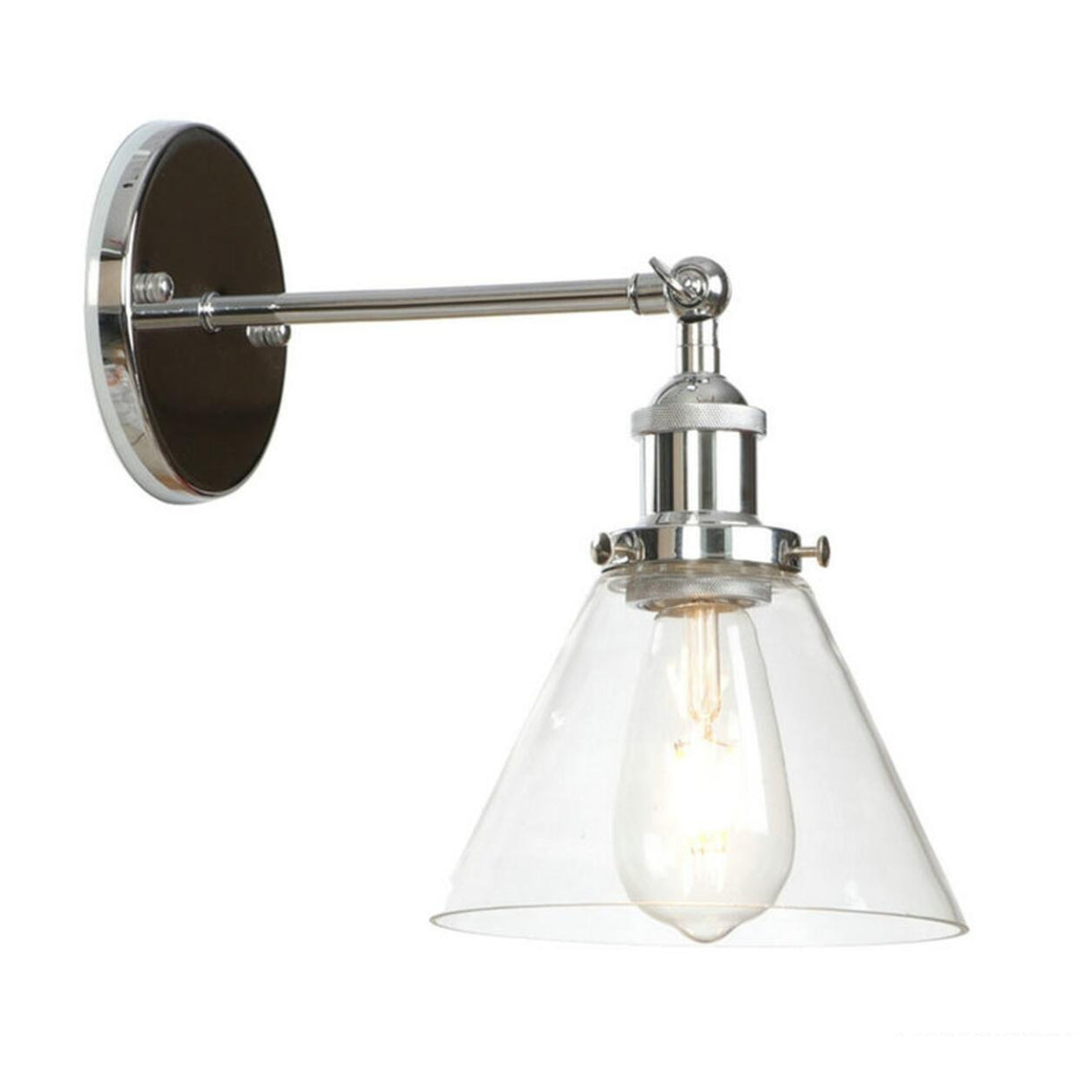 Industrial Clear Glass Shade Chrome Cone Wall Sconce Image - 6