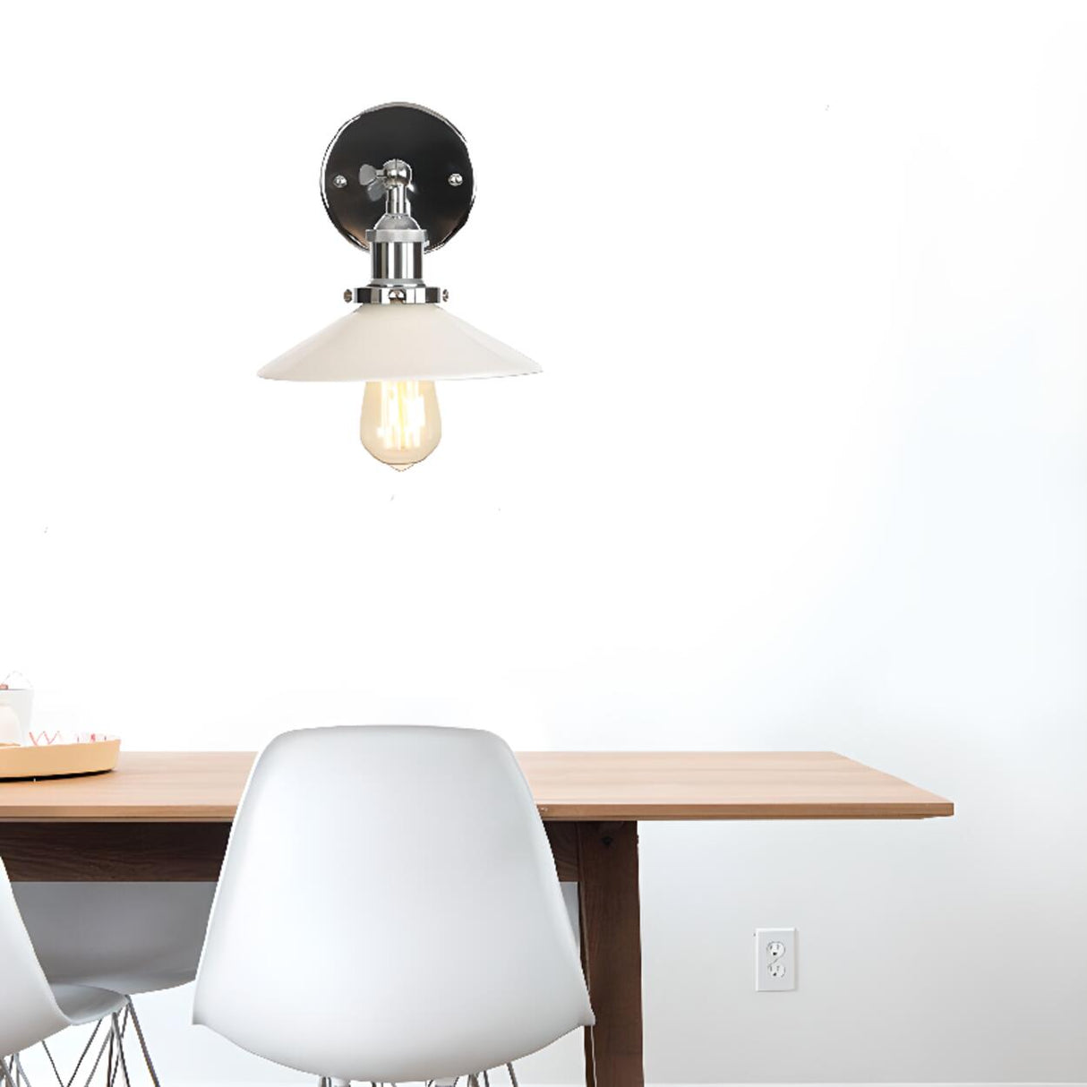Industrial Clear Glass Shade Chrome Cone Wall Sconce Image - 7