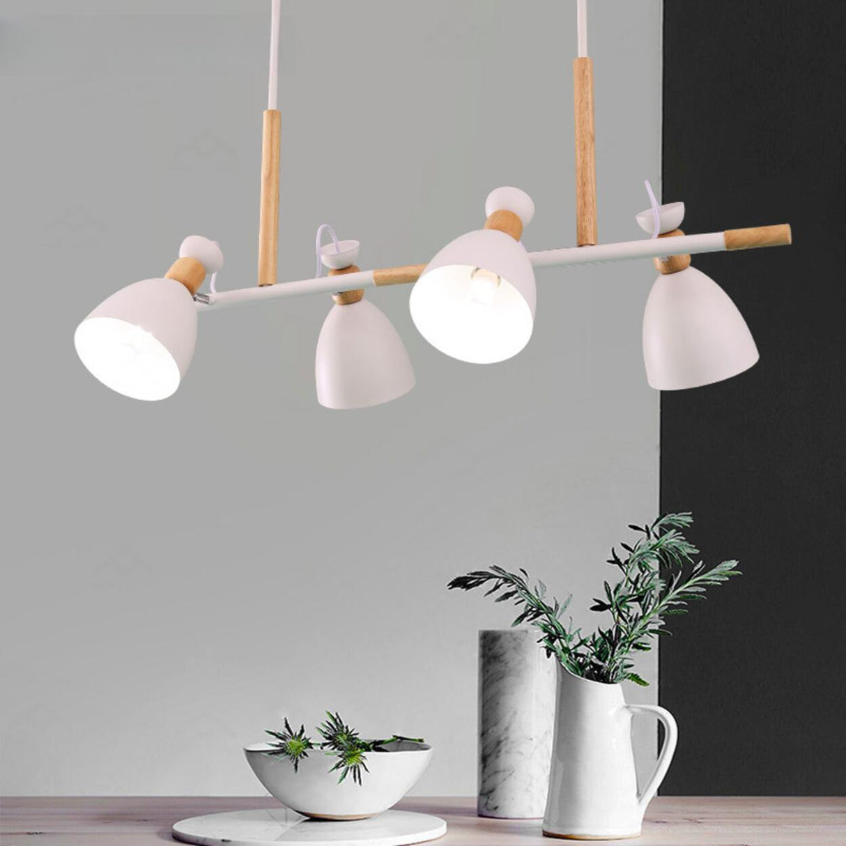 Industrial Cone 4-Light Wood Metal Island Pendant Light Image - 3
