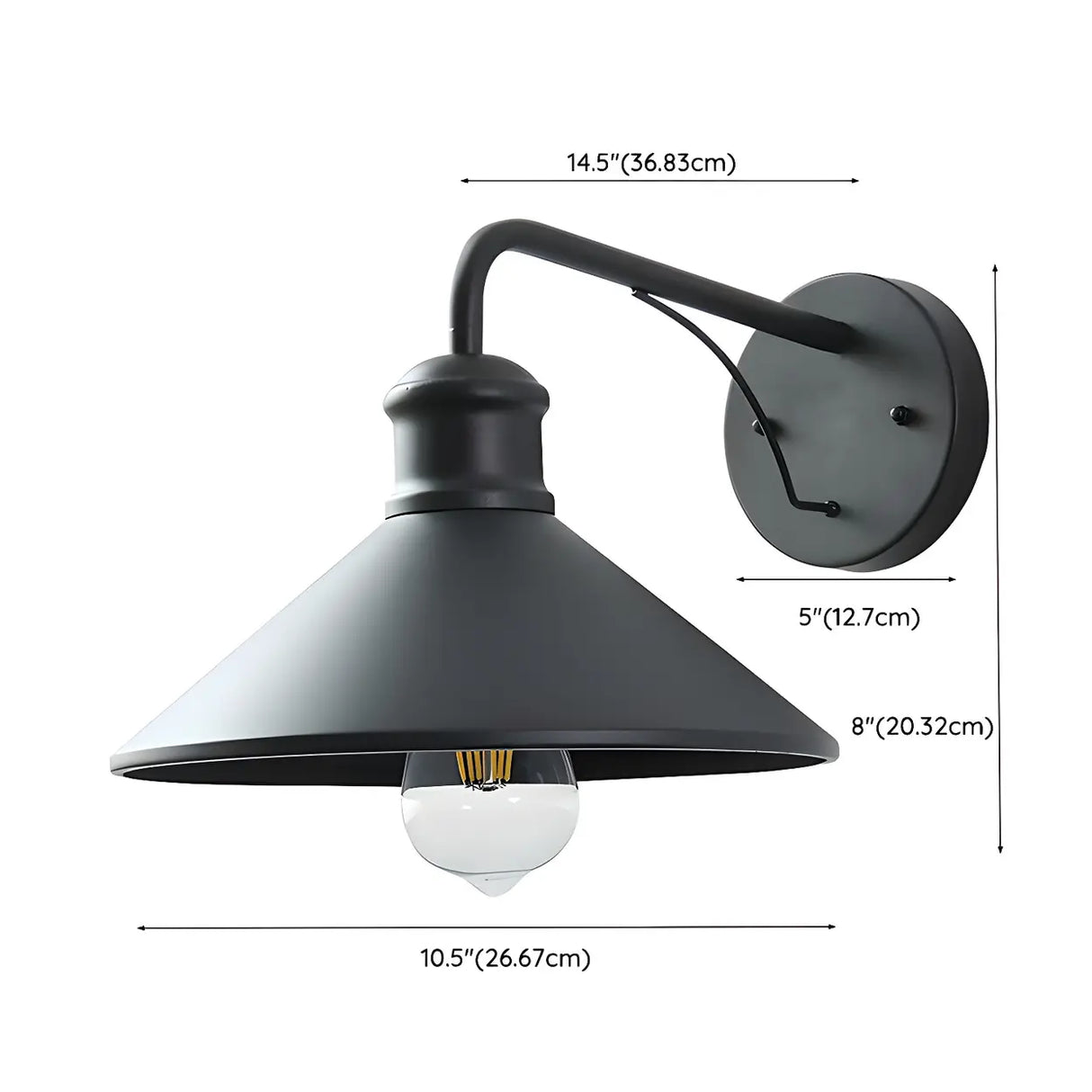 Industrial Cone Metal Black Mini Exterior Wall Light 