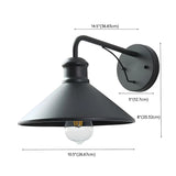 Industrial Cone Metal Black Mini Exterior Wall Light #size