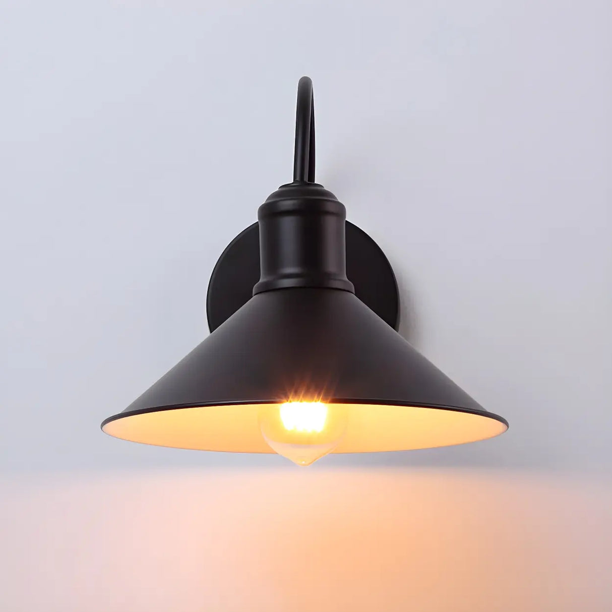 Industrial Cone Metal Outdoor Black Mini Wall Light Image - 8